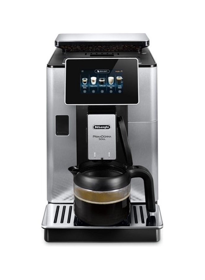 PrimaDonna Soul, 19 Bar, Digital Display, Fully Automatic Coffee Machine, Automatic Milk Frother, Built In Grinder, 2 L 1450 W ECAM610.75.MB Silver