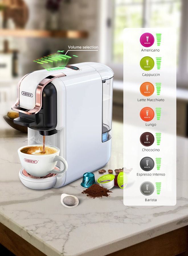 HiBREW Multiple Capsule Coffee Machine Hot and Cold Dolce Gusto Milk Nespresso Capsule ESE Pod Ground Coffee Cafeteria 5 in 1 H2B White