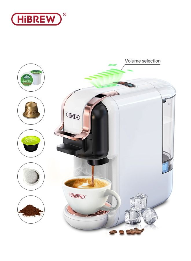 HiBREW Multiple Capsule Coffee Machine Hot and Cold Dolce Gusto Milk Nespresso Capsule ESE Pod Ground Coffee Cafeteria 5 in 1 H2B White