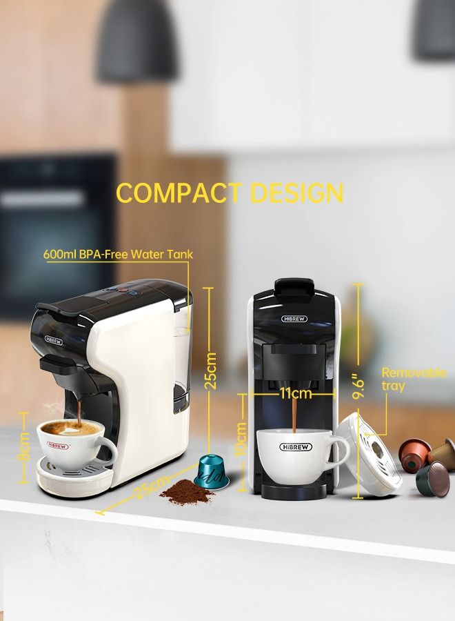 HiBREW Coffee Machine  4in1 Multiple Hot and Cold Brew Capsule Espresso Maker For Nespresso  Ground Coffee K cup H1A White