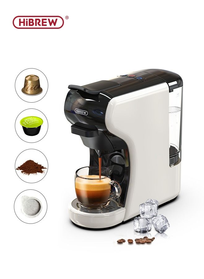 HiBREW Coffee Machine  4in1 Multiple Hot and Cold Brew Capsule Espresso Maker For Nespresso  Ground Coffee K cup H1A White