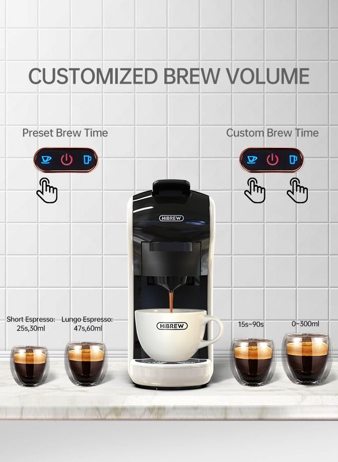 HiBREW Coffee Machine  4in1 Multiple Hot and Cold Brew Capsule Espresso Maker For Nespresso  Ground Coffee K cup H1A White