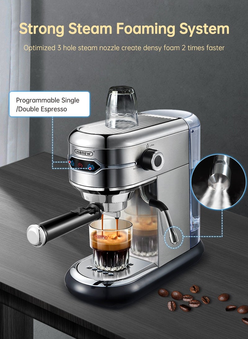 HiBREW Coffee Maker Cafetera  Inox Semi Automatic Super Slim ESE POD& Powder Espresso Cappuccino Machine 1450W H11-UK-N