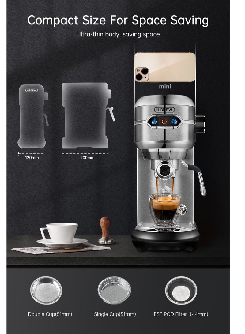 HiBREW Coffee Maker Cafetera  Inox Semi Automatic Super Slim ESE POD& Powder Espresso Cappuccino Machine 1450W H11-UK-N