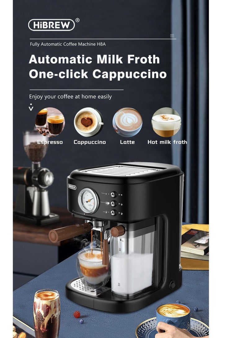 HiBREW Fully Automatic Espresso Cappuccino Latte  High Pressure Steam 3 in 1 Coffee Machine Automatic Hot Milk Froth ESE Pod And Ground Coffee H8A