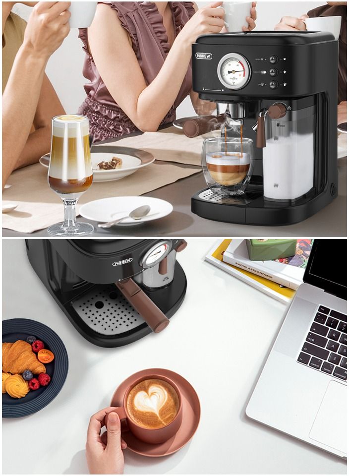 HiBREW Fully Automatic Espresso Cappuccino Latte  High Pressure Steam 3 in 1 Coffee Machine Automatic Hot Milk Froth ESE Pod And Ground Coffee H8A