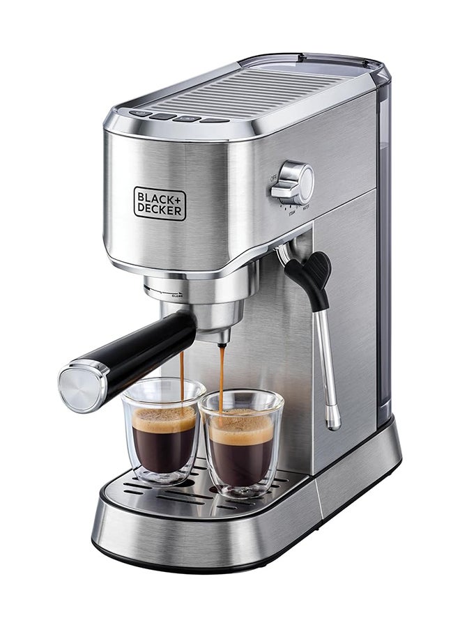 15-Bar Espresso Coffee Machine, Milk Frother, Thermo Block Heating, Dual-Level Drip Tray, Ideal for Cappuccino, Latte, Americano, Macchiato, 1 L 1450 W ECM150-B5 Silver