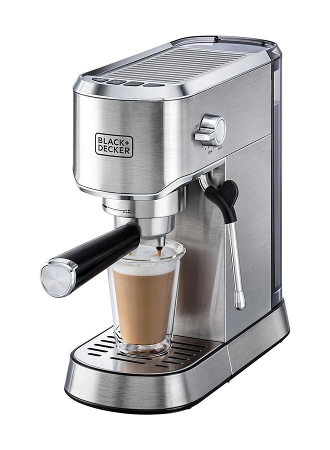 15-Bar Espresso Coffee Machine, Milk Frother, Thermo Block Heating, Dual-Level Drip Tray, Ideal for Cappuccino, Latte, Americano, Macchiato, 1 L 1450 W ECM150-B5 Silver