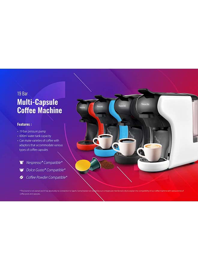 Multi Capsule Coffee Machine with 19 Bar Automatic Steam Pressure Pump, Compatible with Coffee Powder, Nespresso and Dolce Gusto Capsules 1450 W NL-COF-7058C-WH White/Black