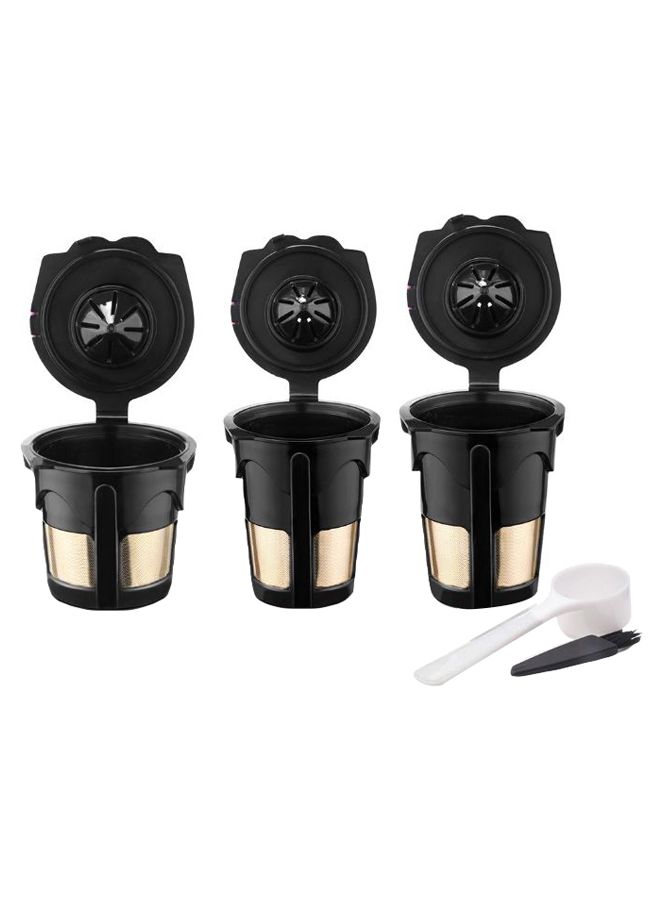 3-Piece Reusable Coffee Capsule Cup Set With Spoon And Brush H26802 Black/Gold