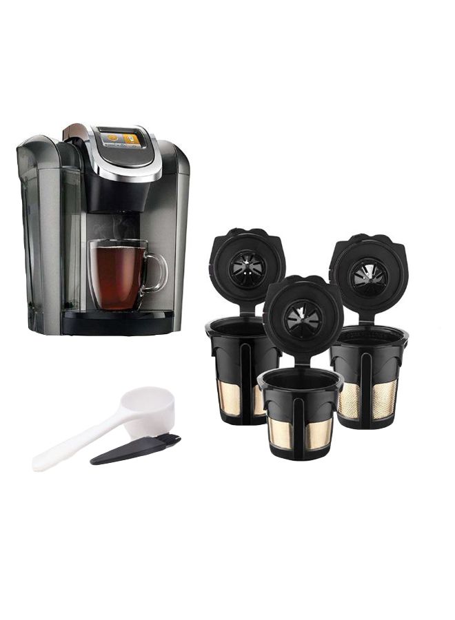 3-Piece Reusable Coffee Capsule Cup Set With Spoon And Brush H26802 Black/Gold