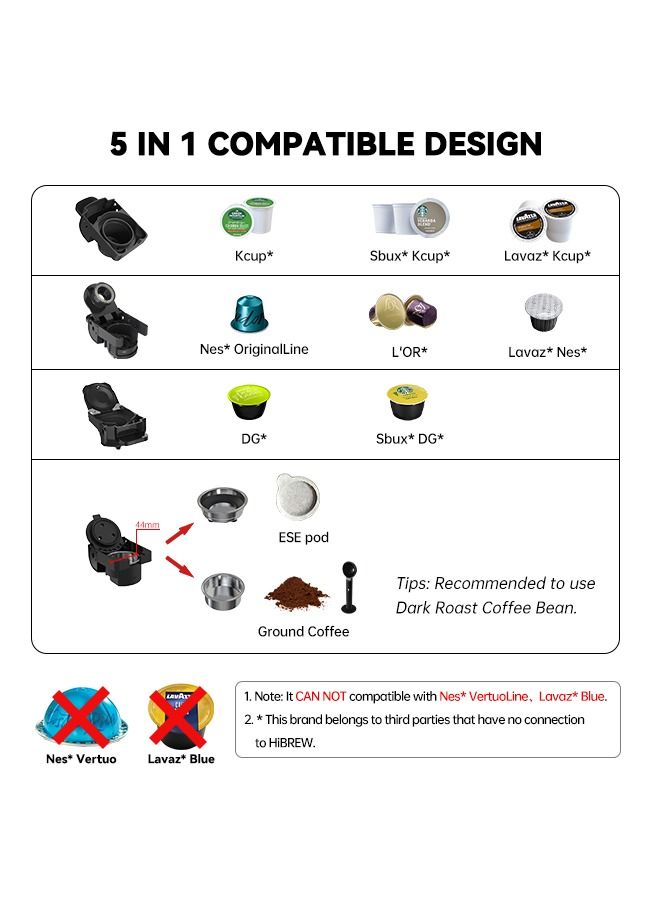 HiBREW Multiple Capsule Coffee Machine Hot/Cold Dolce Gusto Milk Nespresso Capsule ESE Pod Ground Coffee Cafeteria  5 in 1 H2B