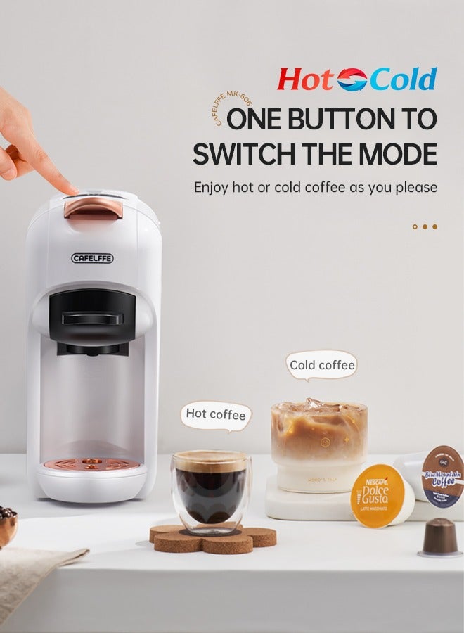 New 5 In 1 Automatic Capsule Coffee Machine Hot Cold Espresso Coffee Maker With 7 Levels LED Bar Indicator For Nes Capsule DG Capsule Kcup Capsule ESE Pod And Powder 0.6L White