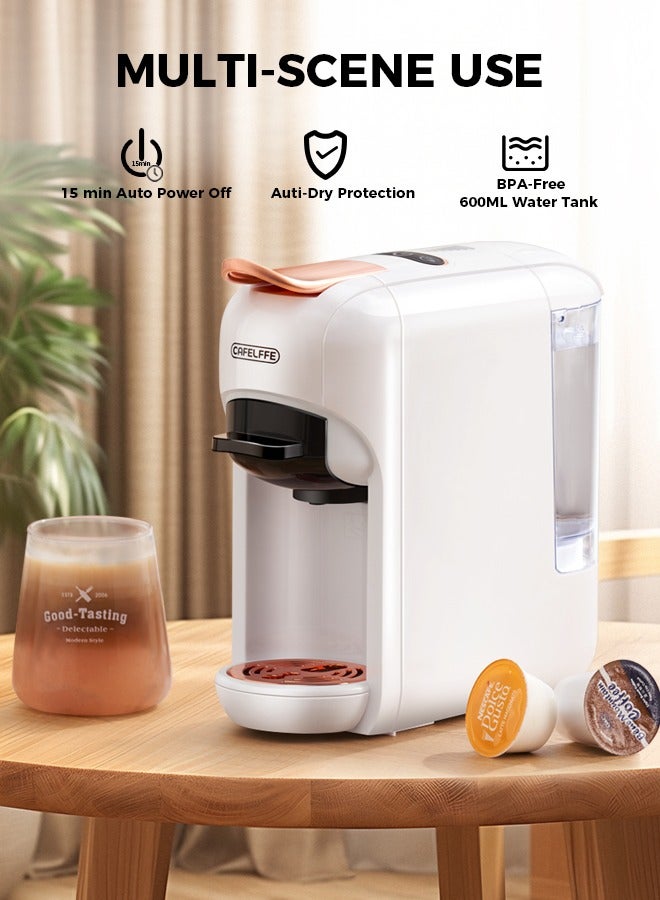 New 5 In 1 Automatic Capsule Coffee Machine Hot Cold Espresso Coffee Maker With 7 Levels LED Bar Indicator For Nes Capsule DG Capsule Kcup Capsule ESE Pod And Powder 0.6L White