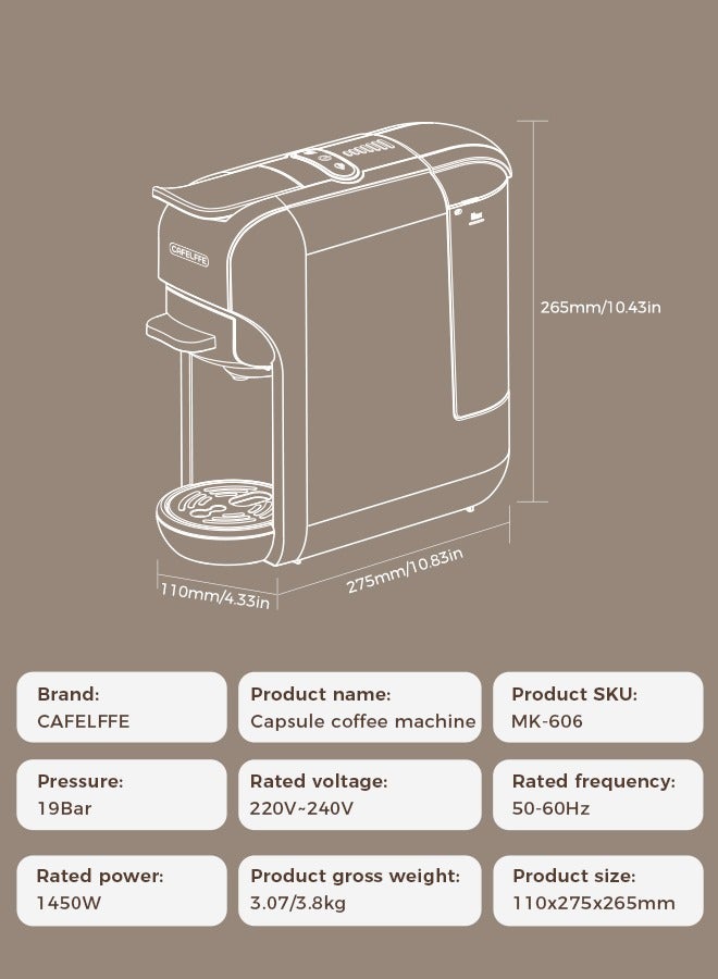 New 5 In 1 Automatic Capsule Coffee Machine Hot Cold Espresso Coffee Maker With 7 Levels LED Bar Indicator For Nes Capsule DG Capsule Kcup Capsule ESE Pod And Powder 0.6L White