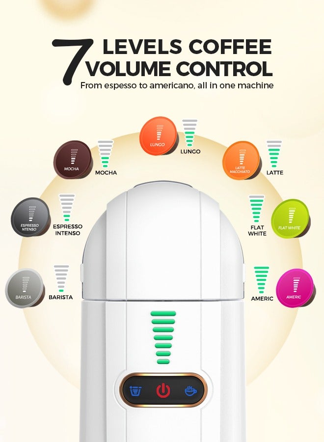 New 5 In 1 Automatic Capsule Coffee Machine Hot Cold Espresso Coffee Maker With 7 Levels LED Bar Indicator For Nes Capsule DG Capsule Kcup Capsule ESE Pod And Powder 0.6L White