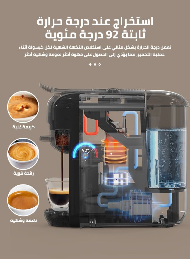 New 5 In 1 Automatic Capsule Coffee Machine Hot Cold Espresso Coffee Maker With 7 Levels LED Bar Indicator For Nes Capsule DG Capsule Kcup Capsule ESE Pod And Coffee Powder 0.6L Black