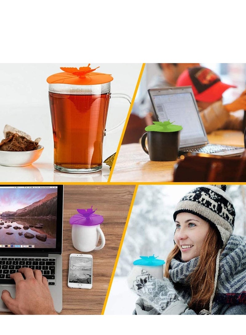 Silicone Cup Covers, Food Grade Lids - Creative Butterfly Mug, Reusable Anti-dust Lid Suction for Coffee, Drinks (6 Colors)