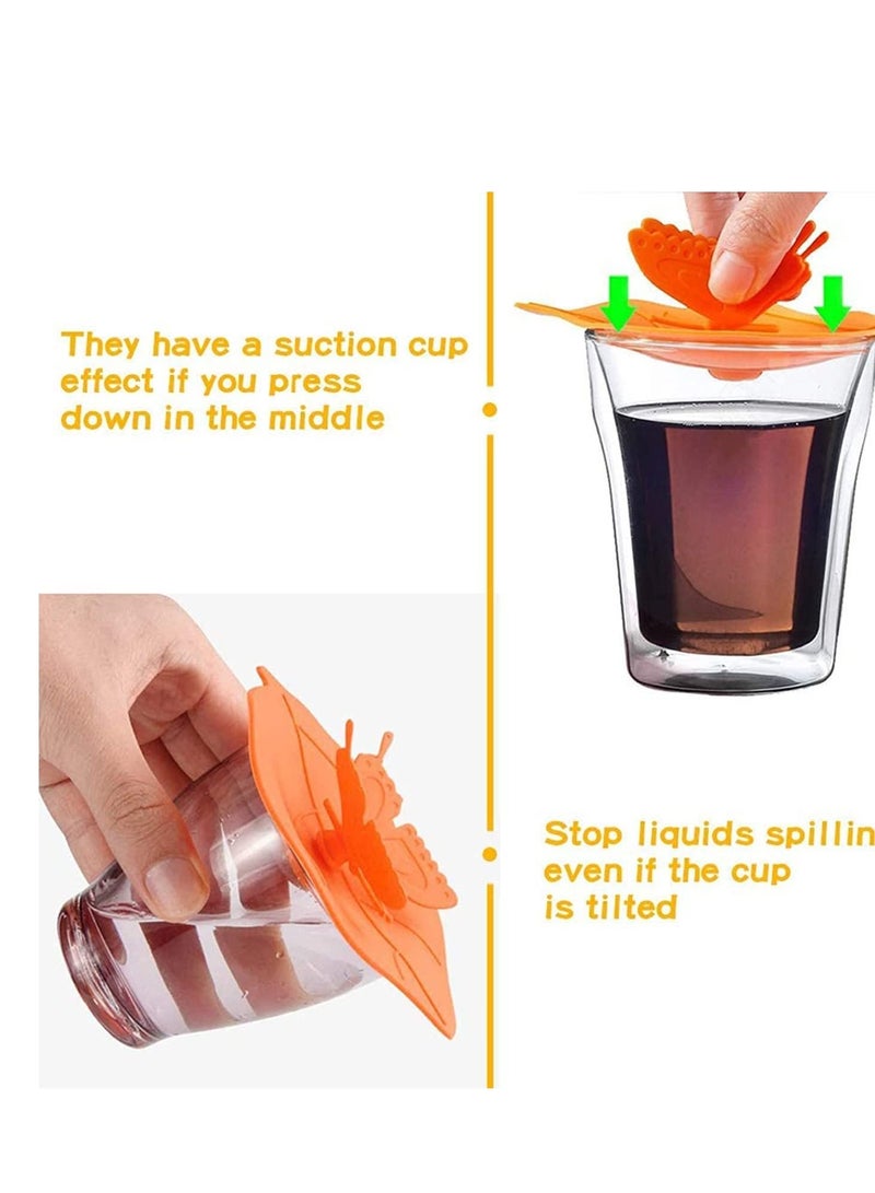 Silicone Cup Covers, Food Grade Lids - Creative Butterfly Mug, Reusable Anti-dust Lid Suction for Coffee, Drinks (6 Colors)