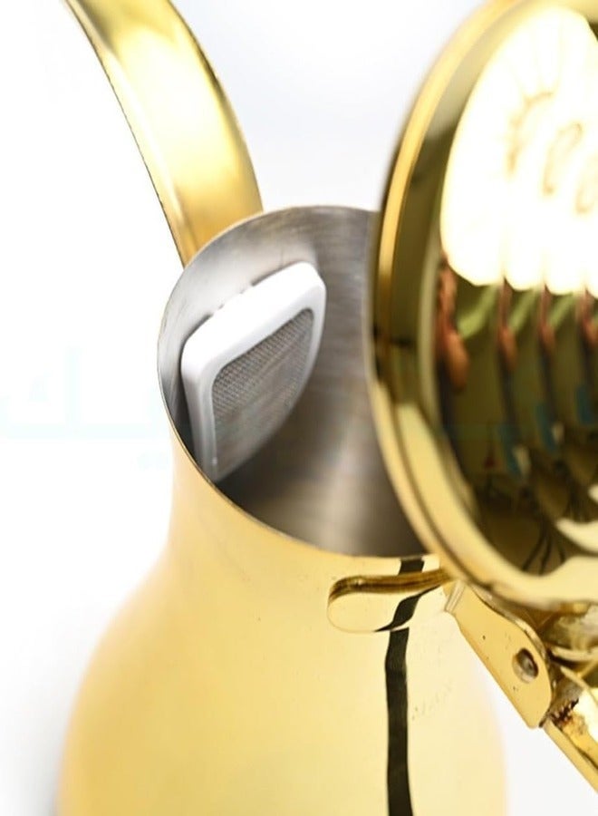 Gulf Dalla Arabic Tea Coffee Maker 1000 Ml Golden,Automatically shuts off, Alarm set,Easy to Use