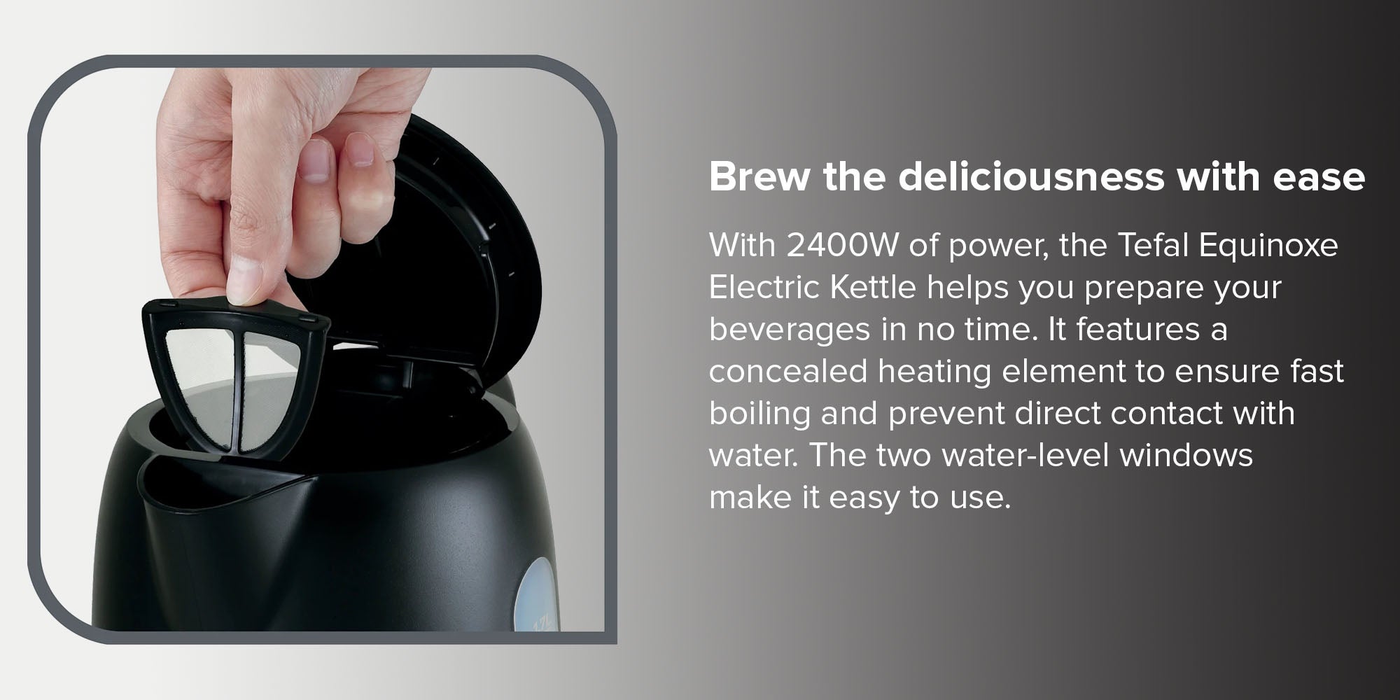 Kettle | Equinox Water Boiler | with removable anti-scale filter | 2 Years Warranty 1.7 L 2400 W KO330827 Black