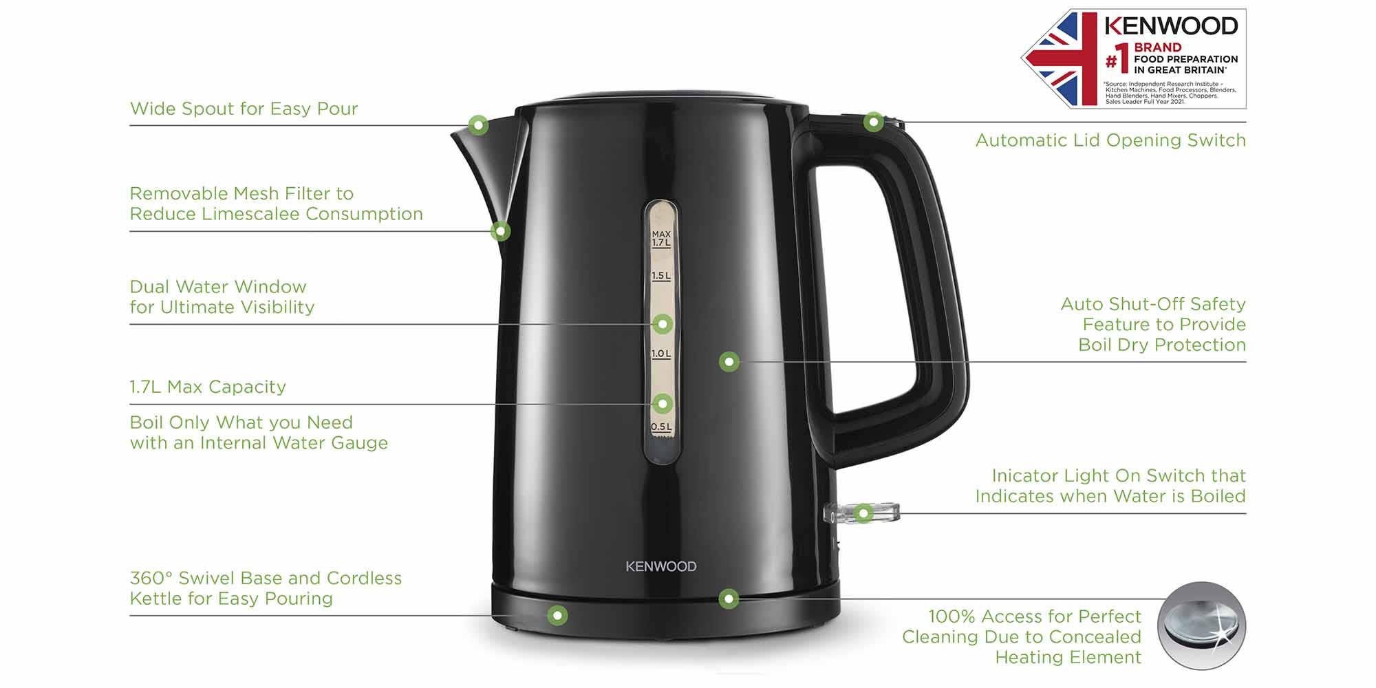 Cordless Electric Kettle With Auto Shut-Off & Removable Mesh Filter 1.7 L 2200 W ZJP00.000BK Black