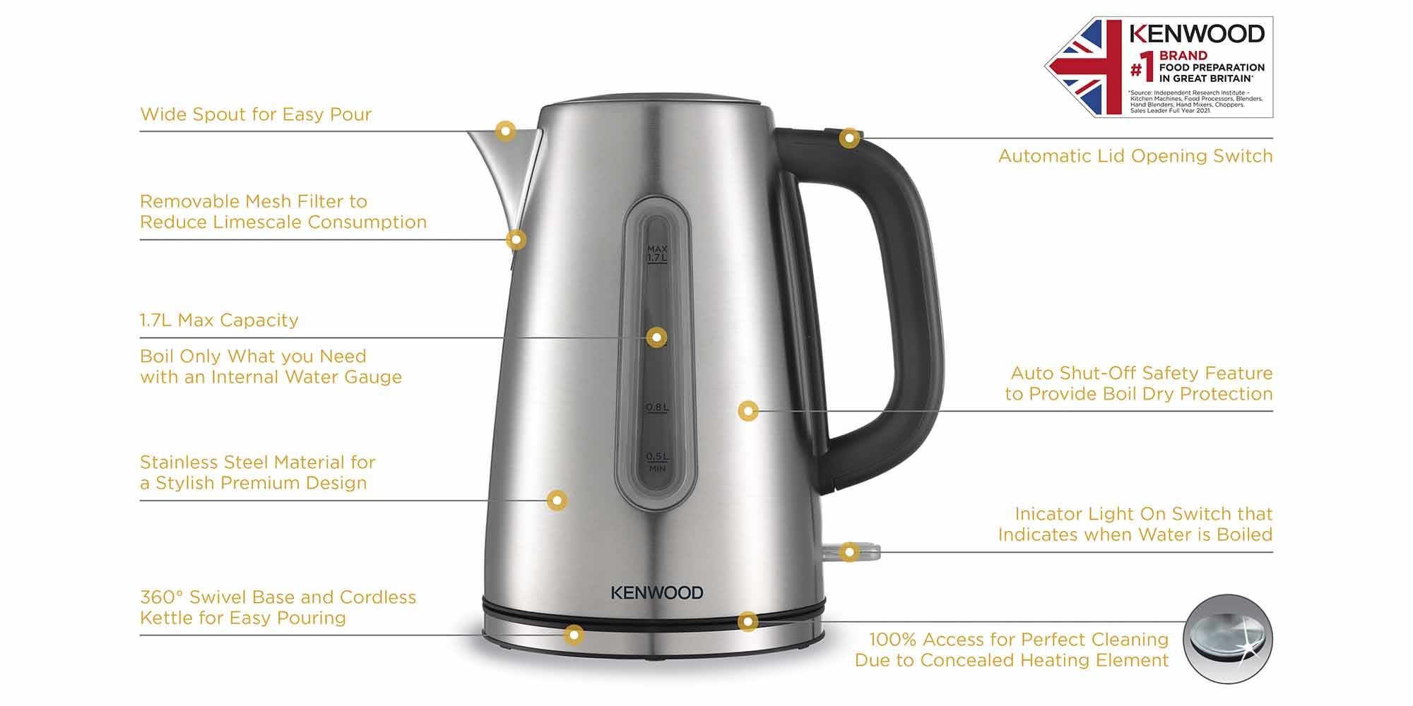 Kettle, Removable Mesh Filter, 1.7 L 2200 W ZJM10.000SS Silver/Black