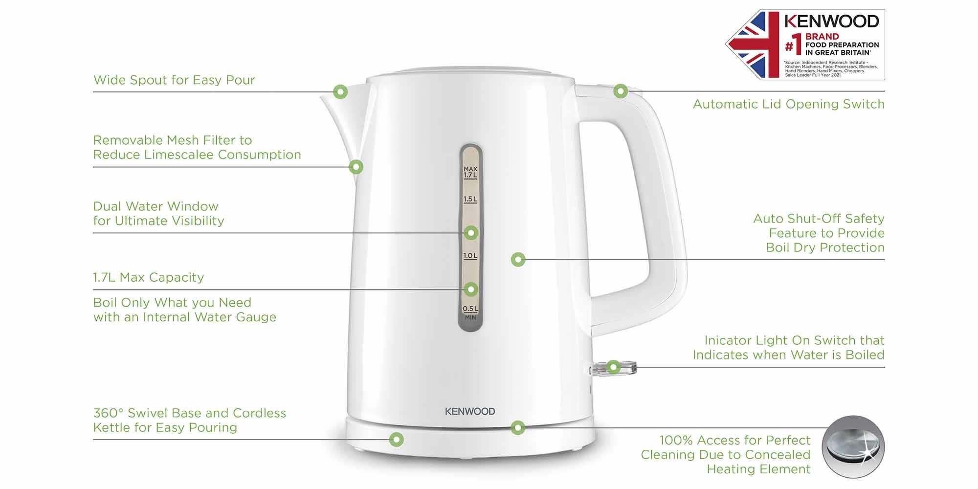 Kettle, Removable Mesh Filter, Plastic, 1.7 L 2200 W ZJP00.000WH White