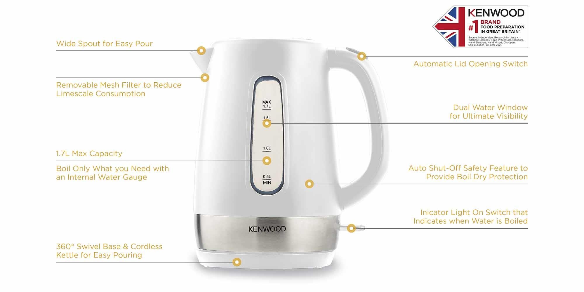 Cordless Electric Kettle With Auto Shut-Off & Removable Mesh Filter 1.7 L ZJP00.000WH White