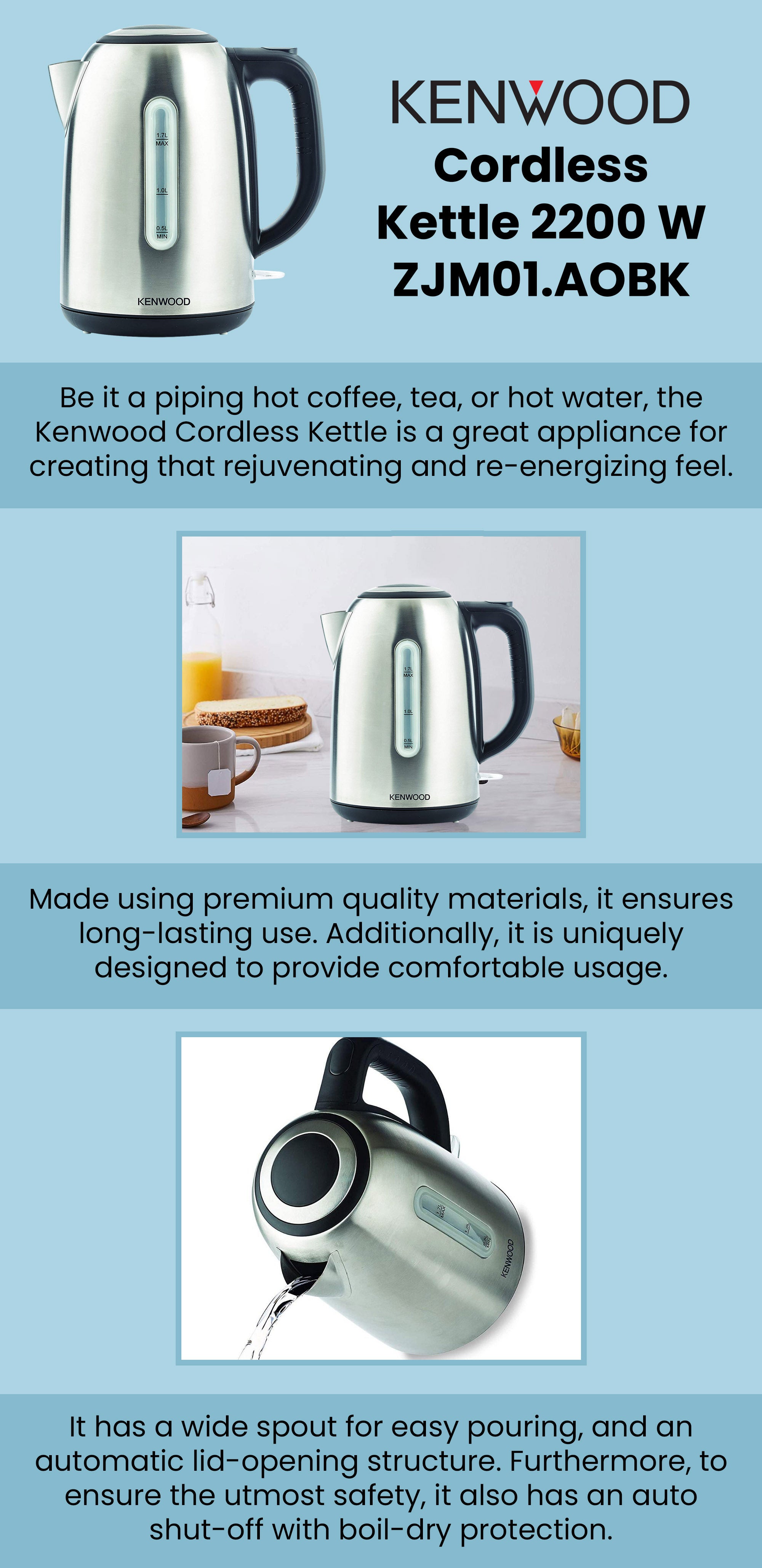 Cordless Kettle 1.7 L 2200.0 W ZJM01.AOBK Silver