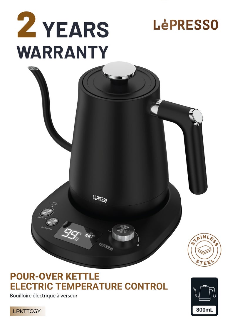 Pour-Over Electric Temperature Controlled Kettle 800mL / Digital Display / Celsius and Fahrenheit / Long Narrow Spout / Built-In Safeguards / Premium Quality / User-Friendly Interface / Keep-Warm Mode- Black