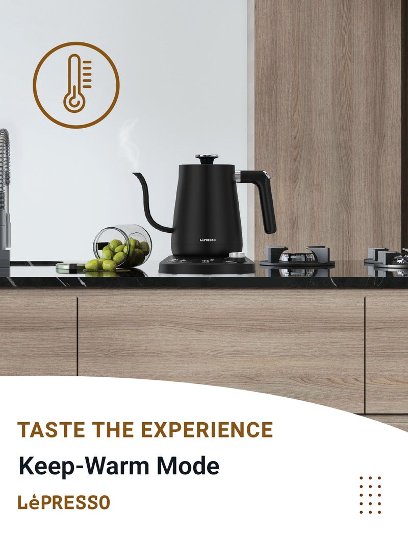 Pour-Over Electric Temperature Controlled Kettle 800mL / Digital Display / Celsius and Fahrenheit / Long Narrow Spout / Built-In Safeguards / Premium Quality / User-Friendly Interface / Keep-Warm Mode- Black