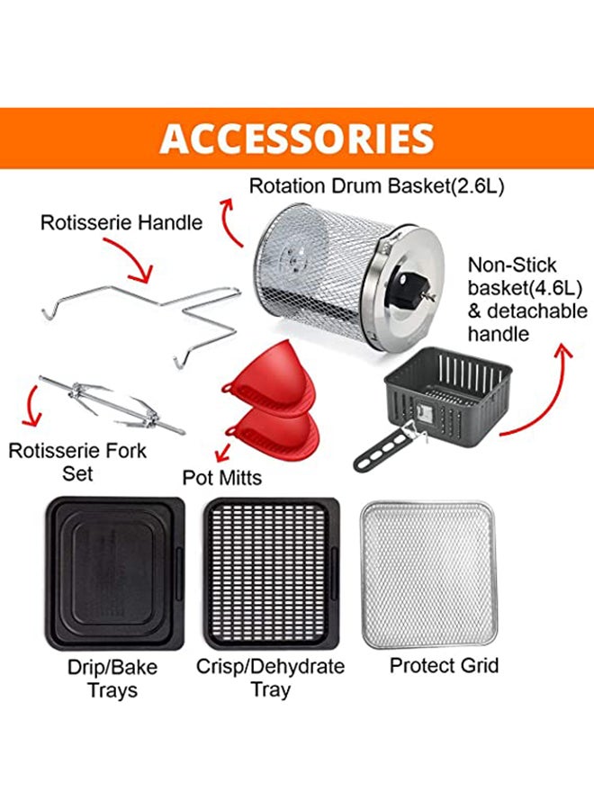 Air Fryer Oven, Rapid Air Convection Technology, Digital Temperature Control, 90-Minute Timer, 10 Pre-Set Modes, Family-Sized Capacity, Oil-Free Cooking, 12 L 1500 W AOF100-B5 Silver