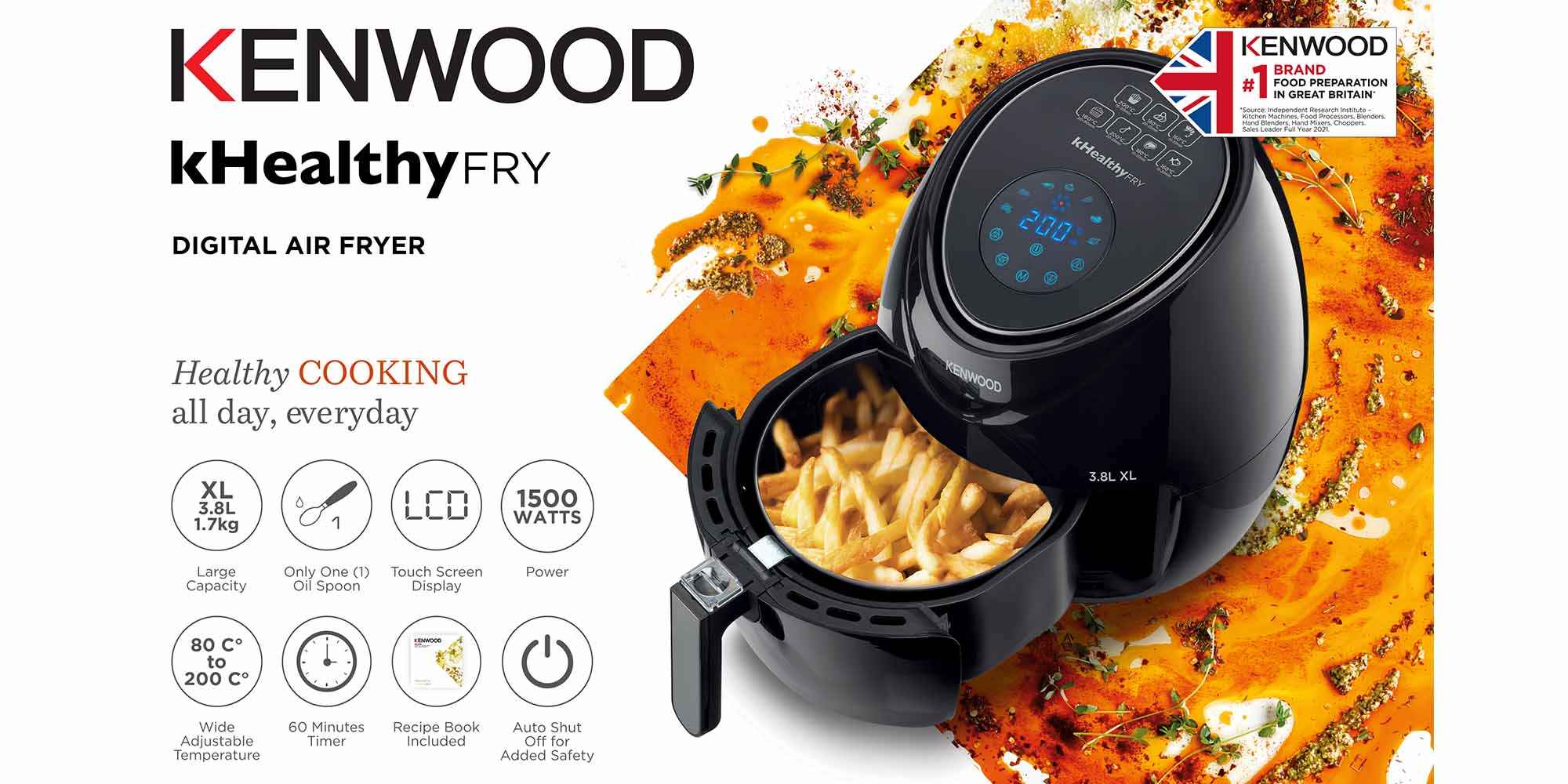 Digital Air Fryer, 1.7Kg, Rapid Hot Air Circulation, 3.8 L 1500 W HFP30 Black