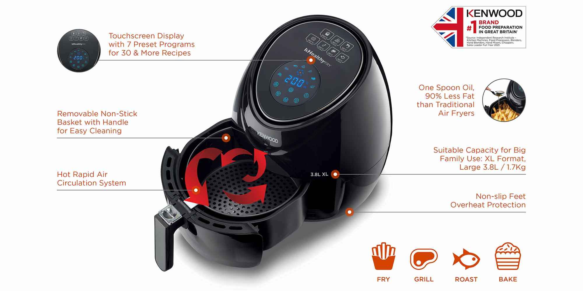 Digital Air Fryer, 1.7Kg, Rapid Hot Air Circulation, 3.8 L 1500 W HFP30 Black