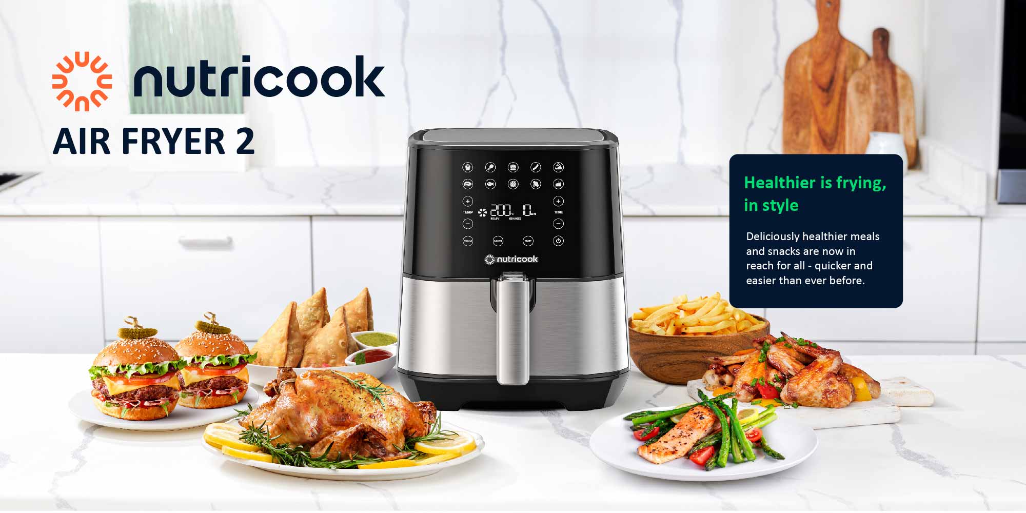 Air Fryer 2 Led One Touch Screen With 10 Presets Preheat Celsius To Fahrenheit Conversion Auto Shut Off And Shake Reminder 3.6 L 1500 W AF204 Stainless Steel