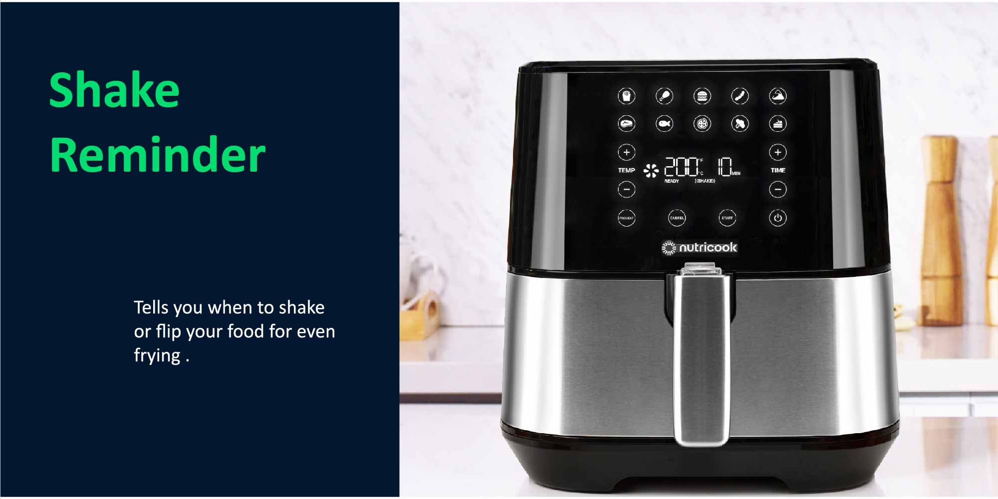 Air Fryer 2 Led One Touch Screen With 10 Presets Preheat Celsius To Fahrenheit Conversion Auto Shut Off And Shake Reminder 3.6 L 1500 W AF204 Stainless Steel