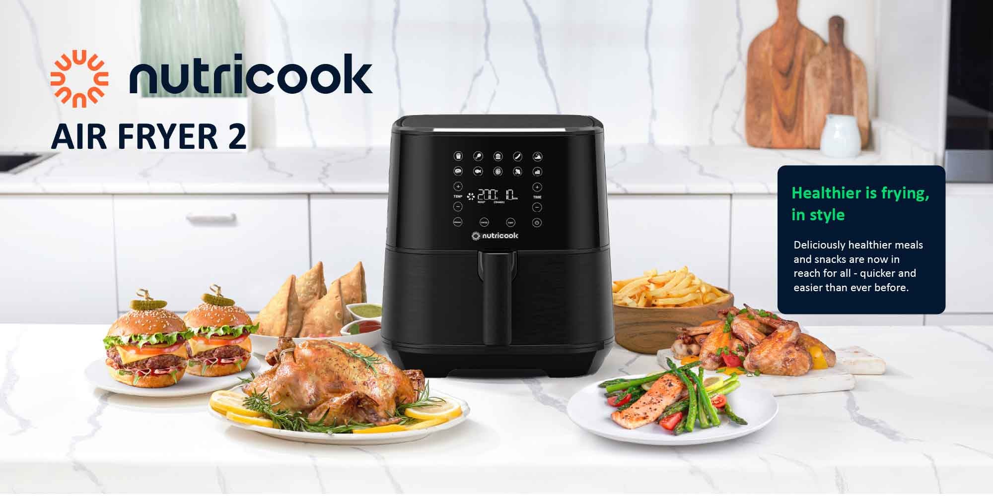 Air Fryer 2 Led One Touch Screen With 10 Presets, Preheat Celsius To Fahrenheit Conversion Auto Shut Off And Shake Reminder 5.5 L 1700 W AF205K Black