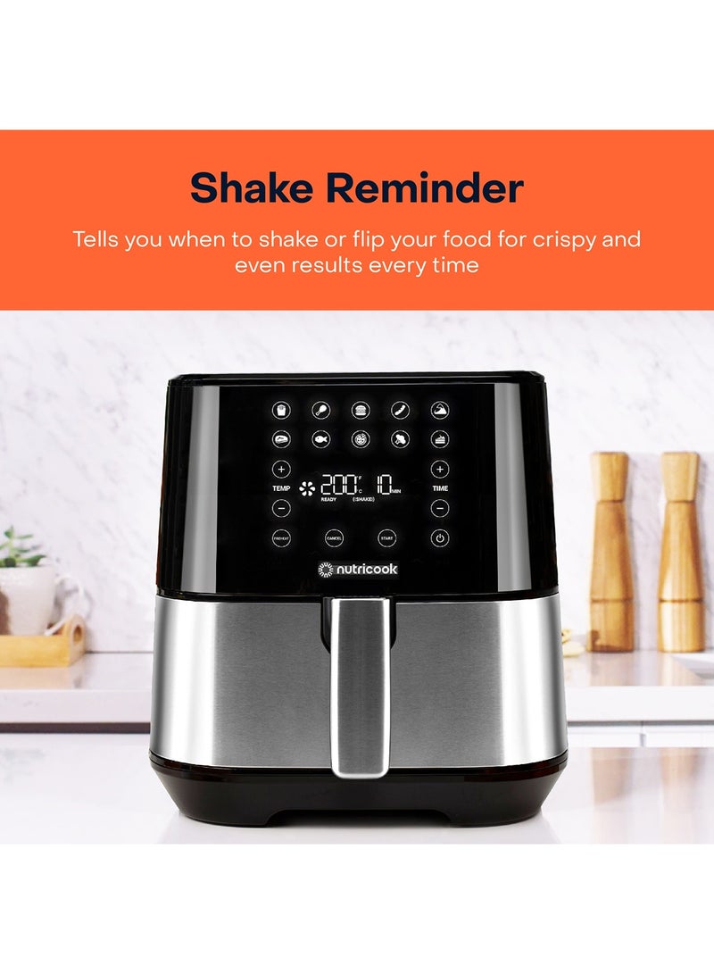 Air Fryer 2 Led One Touch Screen With 10 Presets, Preheat Celsius To Fahrenheit Conversion Auto Shut Off And Shake Reminder 5.5 L 1700 W AF205 Silver