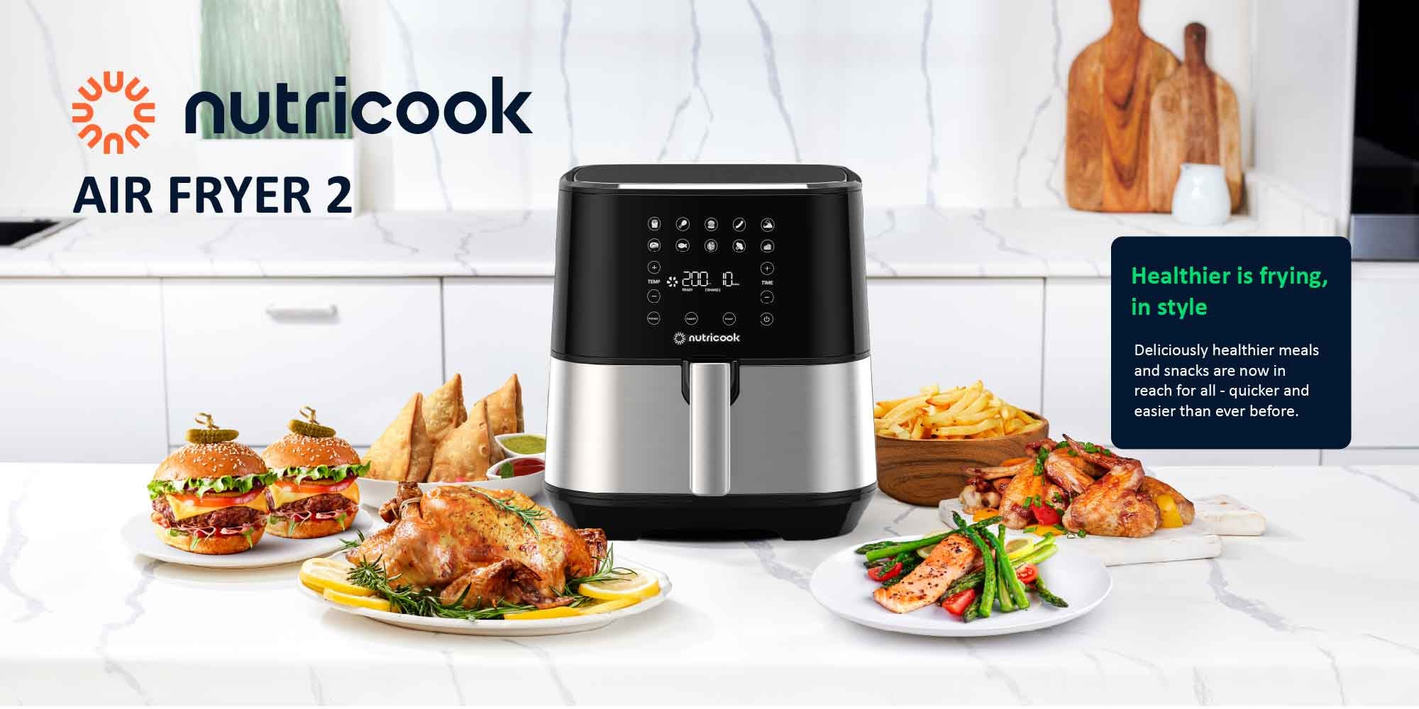 Air Fryer 2 Led One Touch Screen With 10 Presets, Preheat Celsius To Fahrenheit Conversion Auto Shut Off And Shake Reminder 5.5 L 1700 W AF205 Silver