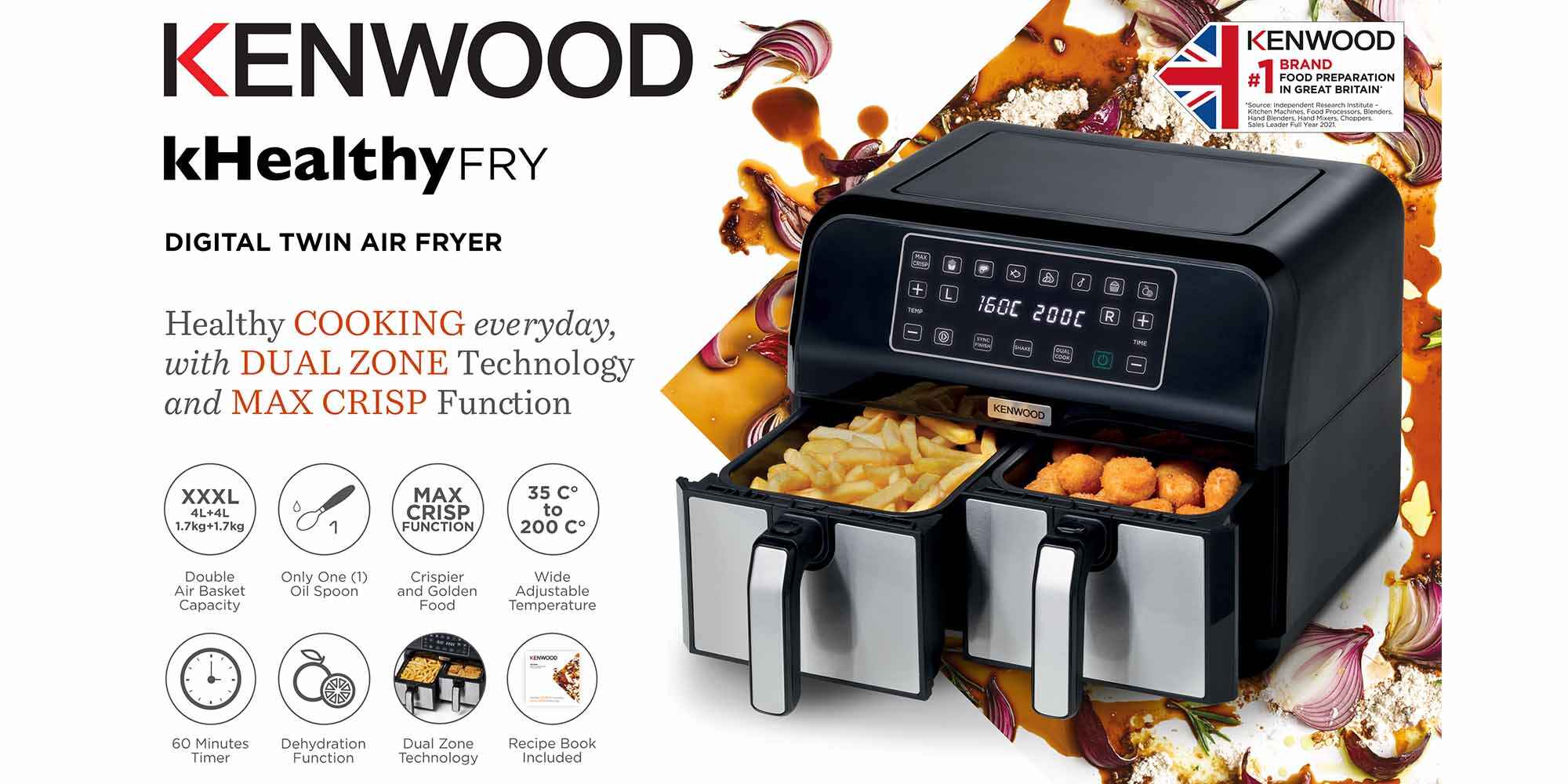 Digital Twin Air Fryer Xxxl 4L+4L 1.7Kg+1.7Kg With Dualzone Technology & Dual Fryin G  220V Supply Voltage And 50Hz 8 L 1700 W HFM75.000MB Black/Silver