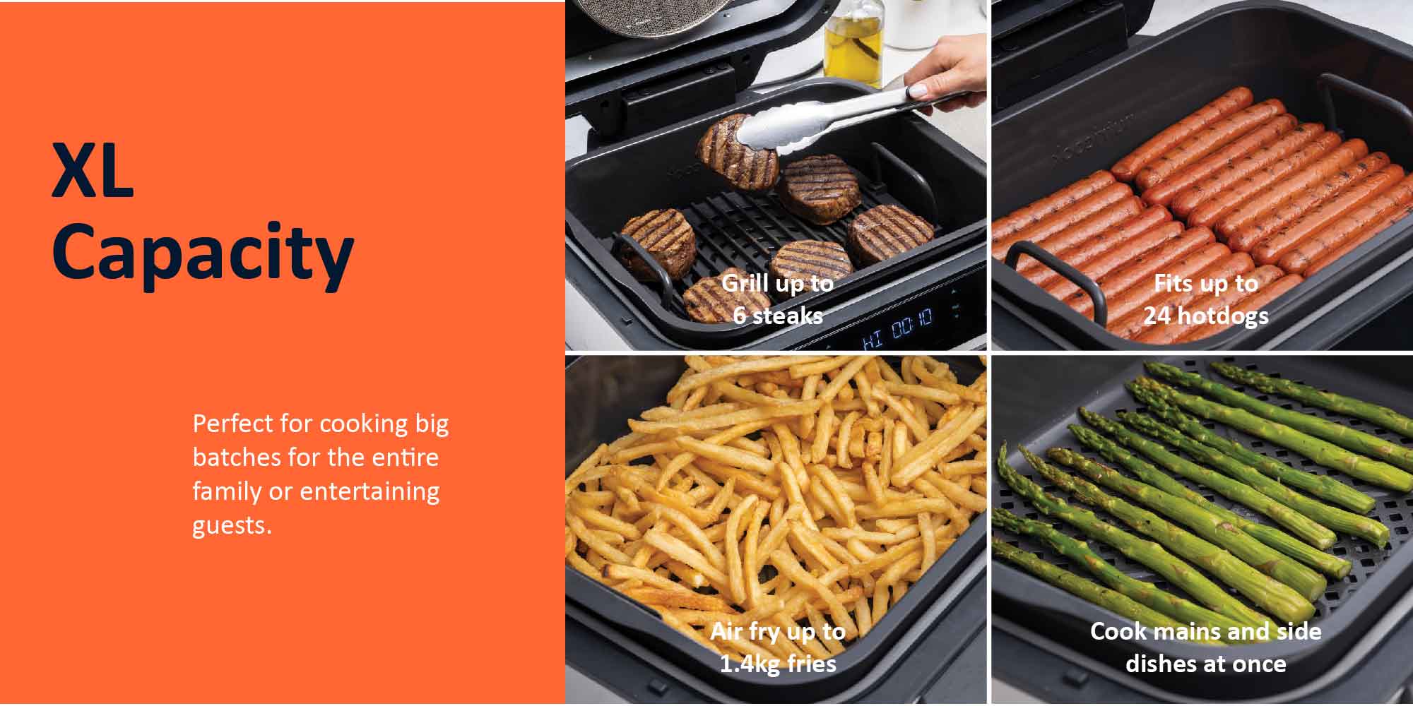 Smart Indoor Grill & Air Fryer XL by Caliber Brands, with Built-in Thermometer, Grill, Air Fry, Roast, Bake, Dehydrate & Reheat, 2 Year Warranty, Dual Capacity 8.5L And 6 L 1760 W AFG960 Black/ Silver