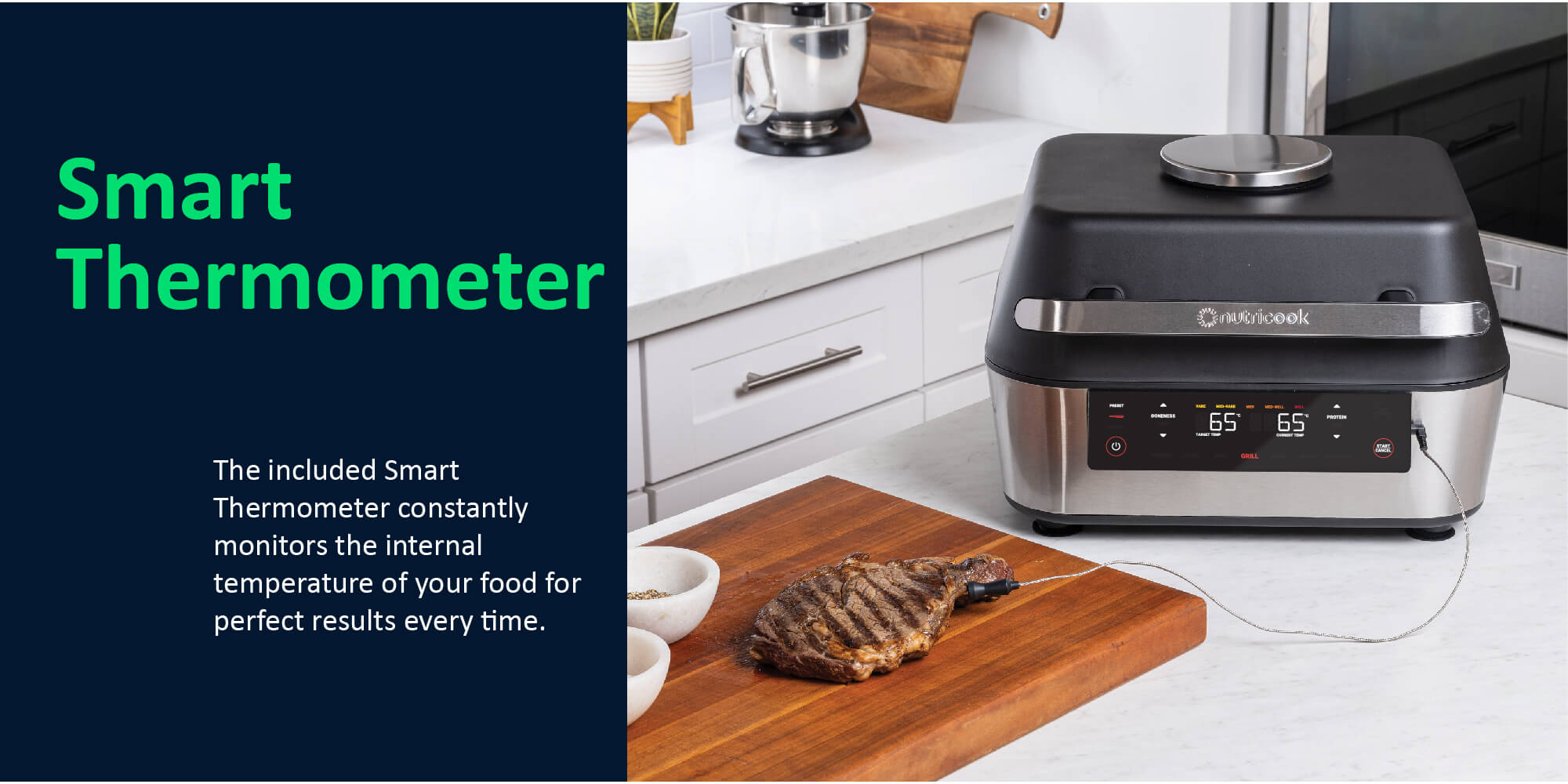 Smart Indoor Grill & Air Fryer XL by Caliber Brands, with Built-in Thermometer, Grill, Air Fry, Roast, Bake, Dehydrate & Reheat, 2 Year Warranty, Dual Capacity 8.5L And 6 L 1760 W AFG960 Black/ Silver