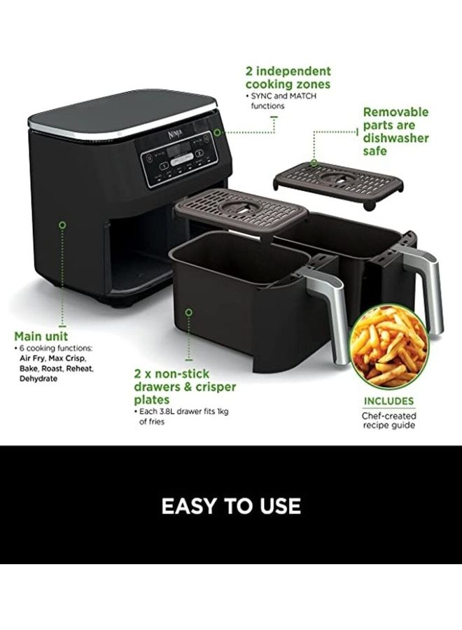 Ninja Digital Air Fryer Fryer 2 drawers with a capacity of 7.6 liters 2470 watts model AF300ME 7.6 L 2470 W AF300ME BLACK