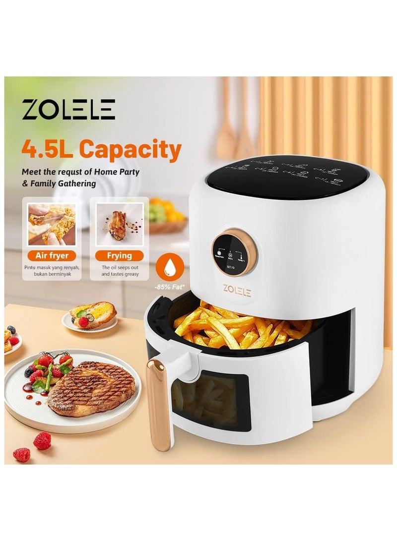 Zolele ZA004 Electric Air Fryer 4.5L Capacity Non-Stick Coating Frying Basket Knob Control Temperature 80-200 Degree Celsius 4D Hot Air Circulation Pull Pan Automatic Power Off s1400W Power - Black
