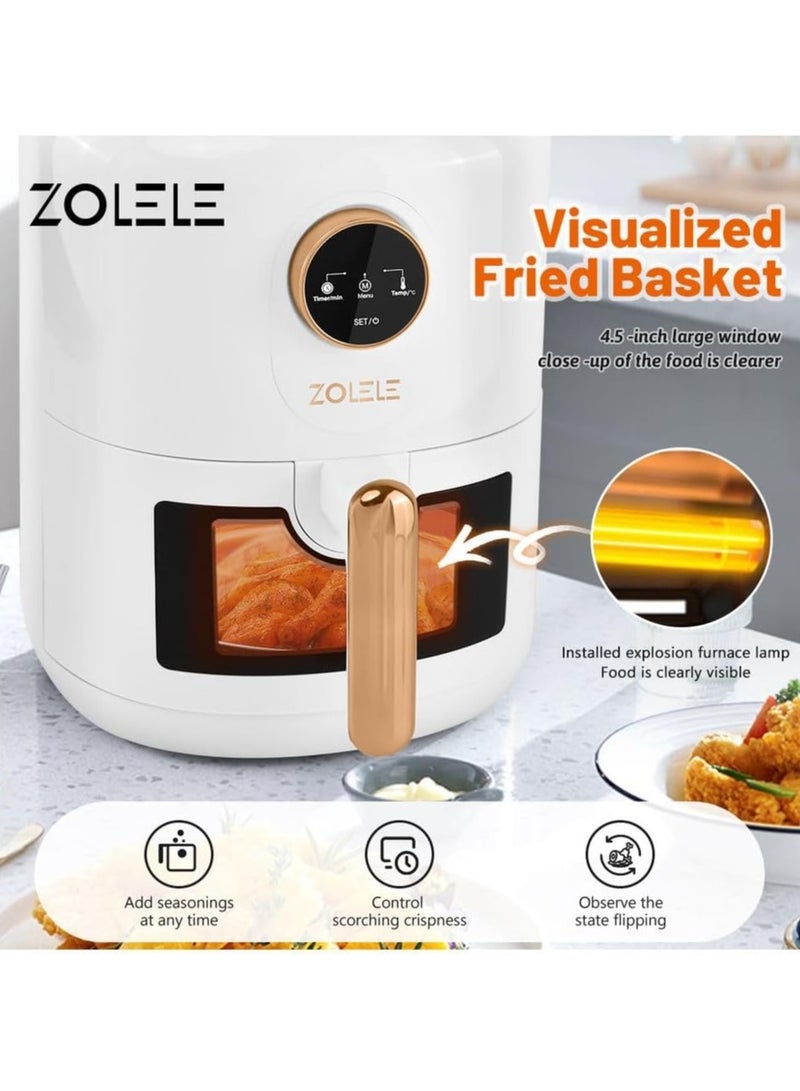 Zolele ZA004 Smart Electric Non Stick Air Fryer, 4.5L Capacity, Transparent Oven, 6 Cooking Modes, Knob Control, 1400W Power, Low Oil Consumption, Fast and Even Heating, White
