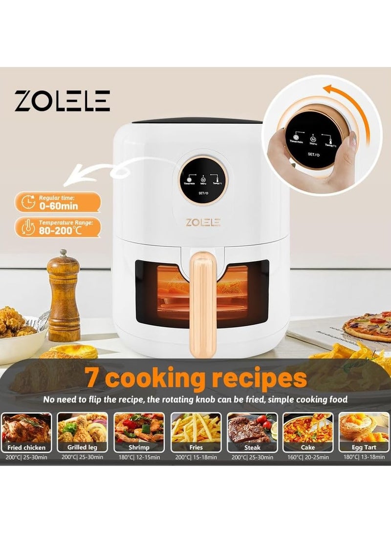 Zolele ZA004 Smart Electric Non Stick Air Fryer, 4.5L Capacity, Transparent Oven, 6 Cooking Modes, Knob Control, 1400W Power, Low Oil Consumption, Fast and Even Heating, White