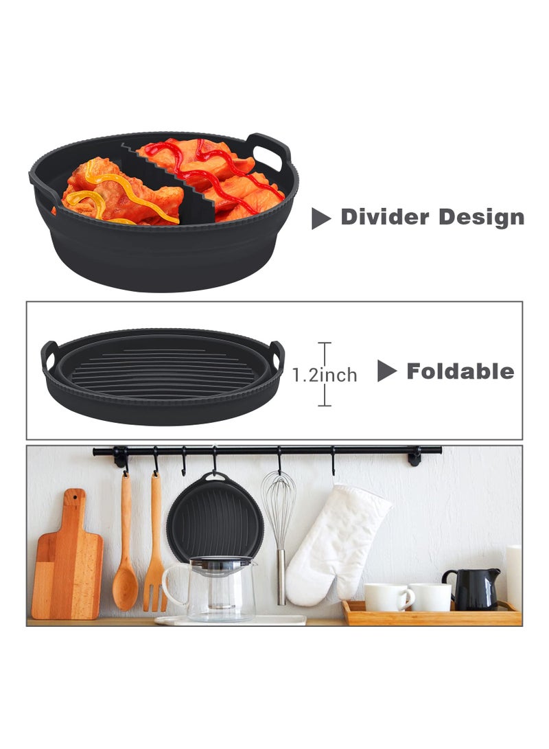 SYOSI Air Fryer Silicone Liner, 8.5Inch Air Fryer Silicone Liner Foldable Round Silicone Air Fryer Liner with Divider Non-Stick Reusable Air Fryer Liner for 5qt to 8qt Air Fryer (Black)