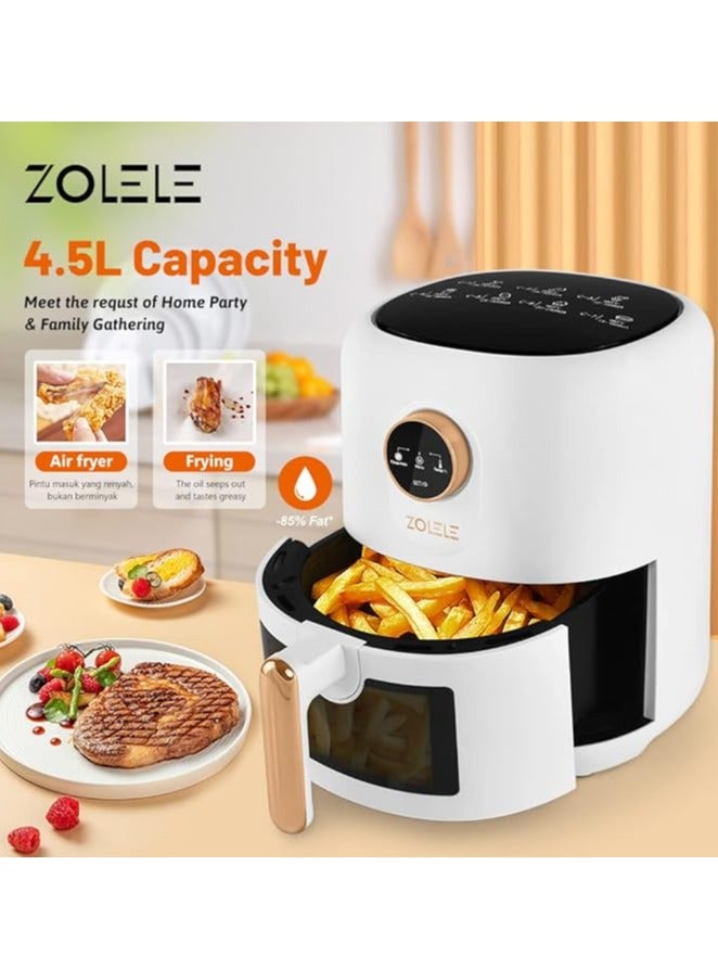 Zolele ZA004 Electric Air Fryer 4.5L Capacity Non-Stick Coating Frying Basket Knob Control Temperature 80-200 Degree Celsius 4D Hot Air Circulation Pull Pan Automatic Power Off s1400W Power - Black