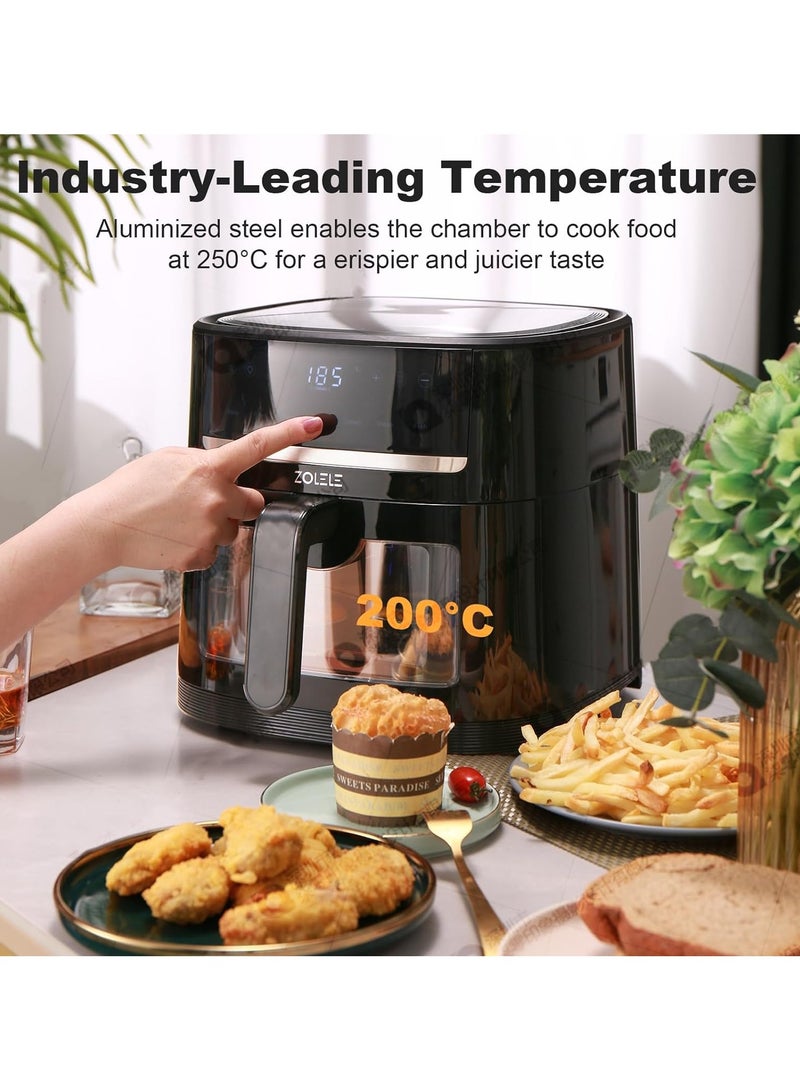 Zolele ZA005 Electric Air Fryer 6L Large Capacity Non Stick Frying Basket Digital Touch Control Panel 360 Degree Hot Air Circulation 6 Preset Cooking Mode Electric Cooker 1500W - Black